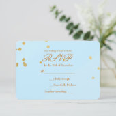 Blue & Gold Confetti RSVP-kaartuitnodiging RSVP Kaartje (Staand voorkant)