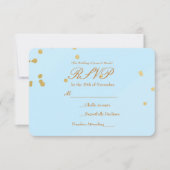 Blue & Gold Confetti RSVP-kaartuitnodiging RSVP Kaartje (Voorkant)