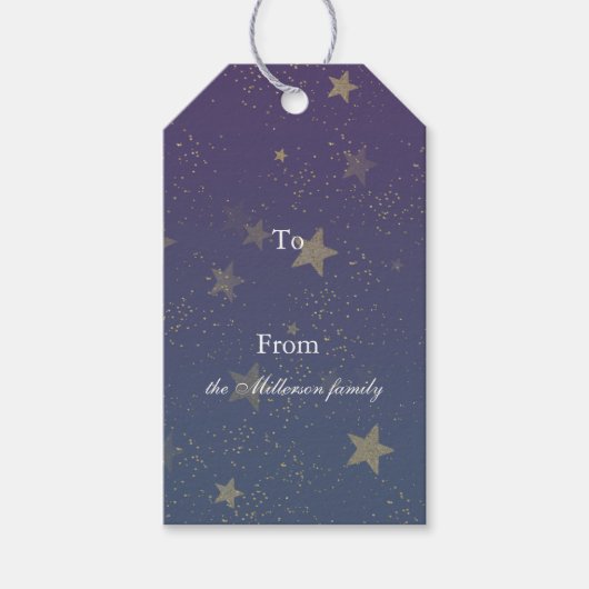 Blue Gold Confetti Stars Cadeaulabel (Voorkant)