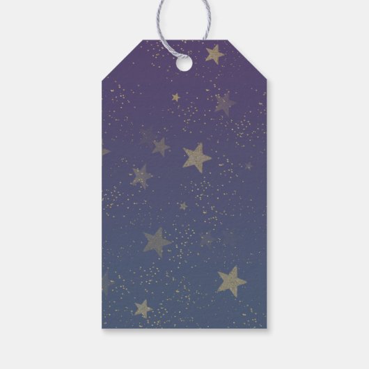 Blue Gold Confetti Stars Cadeaulabel (Achterkant)