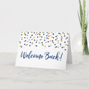 Blue Gold Confetti Welcome Back Kaart