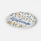 Blue Gold Confetti Welcome Back Paper Borden Papieren Bordje (Gekanteld)