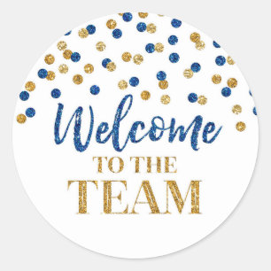 Blue Gold Confetti Welkom bij het team Ronde Sticker