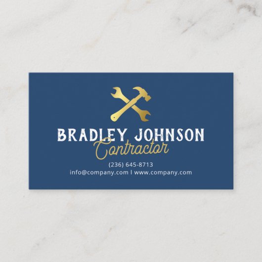 Blue Gold Construction Building QR Code Visitekaartje (Voorkant)