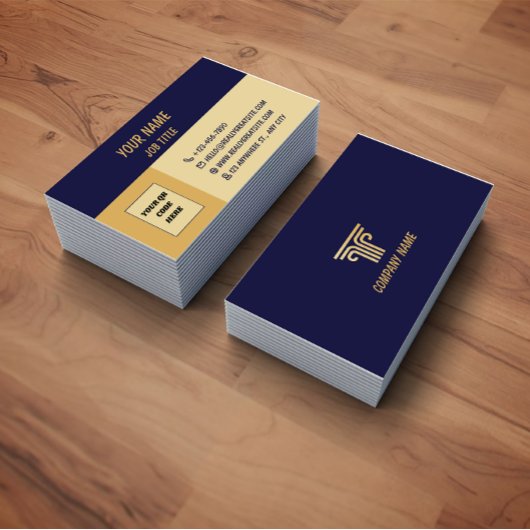 Blue Gold Corporate QR Code Business Card Visitekaartje
