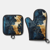 Blue Gold Cowboy Cowgirl Koeienhuid Ovenwant & Pannenlap Set (Voorkant)