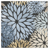 Blue Gold Cream Dahlia Floral Pattern Stof (Close Up)