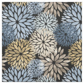 Blue Gold Cream Dahlia Floral Pattern Stof (Swatch)