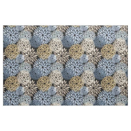 Blue Gold Cream Dahlia Floral Pattern Stof (Fat Quarter)