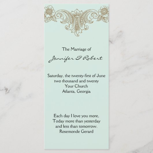 Blue Gold Cream Lijst bruiloft programma Programmakaart (Voorkant)