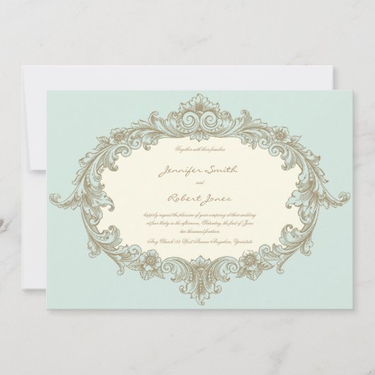 Blue Gold Cream  Lijst bruiloft uitnodiging (Voorkant)