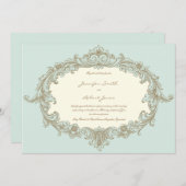 Blue Gold Cream  Lijst bruiloft uitnodiging (Voorkant / Achterkant)