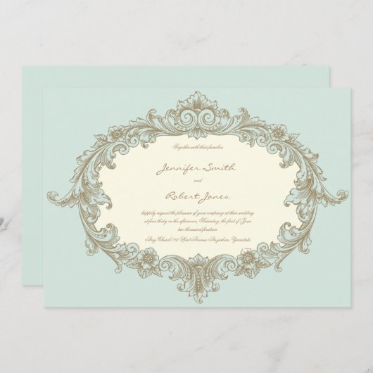 Blue Gold Cream  Lijst bruiloft uitnodiging (Voorkant / Achterkant)