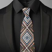 Blue Gold Cream Rust Diamond Pattern Stropdas