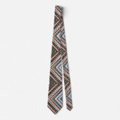 Blue Gold Cream Rust Zig Zag Geometric Pattern Stropdas (Voorkant)