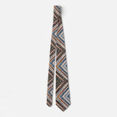 Blue Gold Cream Rust Zig Zag Geometric Pattern Stropdas (Achterkant)