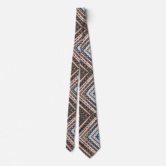 Blue Gold Cream Rust Zig Zag Geometric Pattern Stropdas (Achterkant)