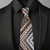 Blue Gold Cream Rust Zig Zag Geometric Pattern Stropdas