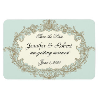 Blue Gold Cream Vintage Bruiloft Save the Date Magneet