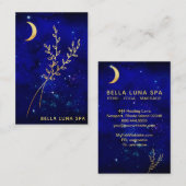 *~* Blue Gold Crescent Moon Branch Leaves Visitekaartje (Voorkant / Achterkant)