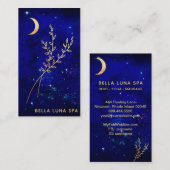 *~* Blue Gold Crescent Moon Foliage Leaves Visitekaartje (Voorkant / Achterkant)