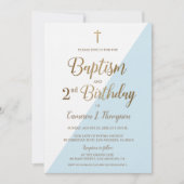 Blue Gold Cross Baptism 2e verjaardag Uitnodiging (Voorkant)