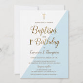 Blue Gold Cross Baptisme 1st Birthday Kaart (Voorkant)