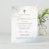 Blue Gold Cross Boy Confirmation Confirmacion Kaart (Staand voorkant)