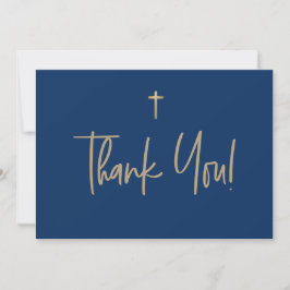 Blue Gold Cross Boy Name First commune Bedankkaart