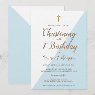 Blue Gold Cross Christening 1st Birthday gecombine Kaart