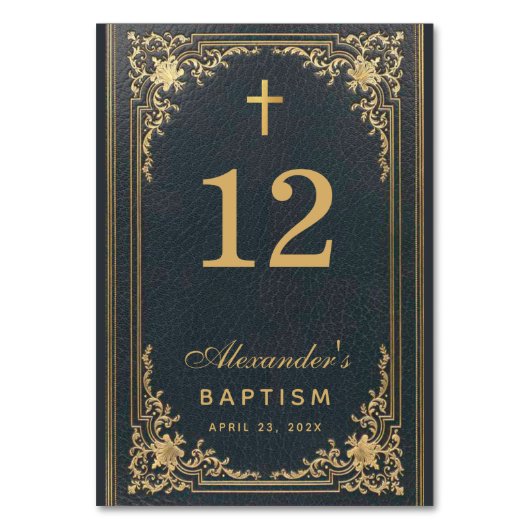 Blue Gold Cross  Elegant Boy Baptisme Kaart (Achterkant)