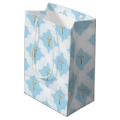 Blue & Gold Cross Elegant Christian Baptism Medium Cadeauzakje (Achterkant Gekanteld)