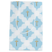 Blue & Gold Cross Elegant Christian Baptism Medium Cadeauzakje (Achterkant)