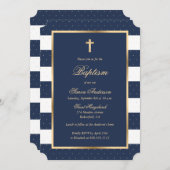 Blue Gold Cross Lijst Elegante Jongensdoop Kaart (Voorkant / Achterkant)