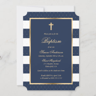 Blue Gold Cross Lijst Elegante Jongensdoop Kaart