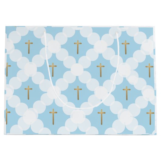 Blue Gold Cross Modern Baptisme Groot Cadeauzakje (Voorkant)