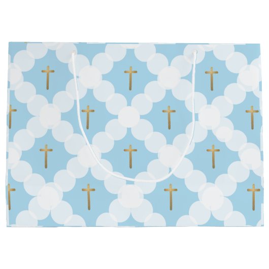 Blue Gold Cross Modern Baptisme Groot Cadeauzakje (Achterkant)