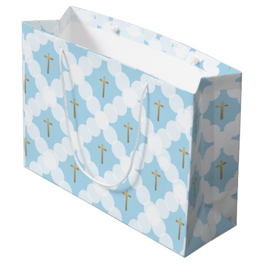 Blue Gold Cross Modern Baptisme Groot Cadeauzakje (Achterkant Gekanteld)