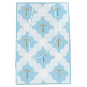 Blue Gold Cross Modern Baptisme Medium Cadeauzakje (Voorkant)