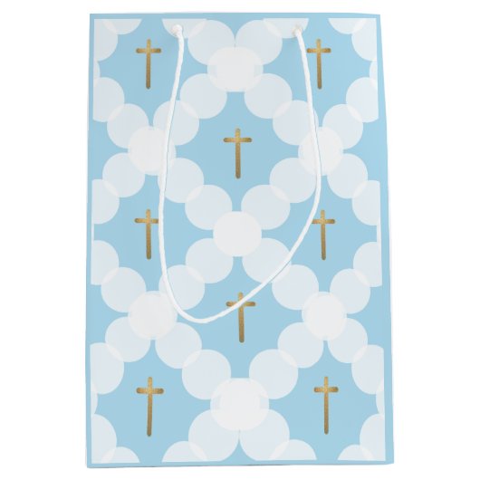 Blue Gold Cross Modern Baptisme Medium Cadeauzakje (Voorkant)