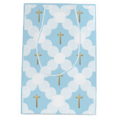 Blue Gold Cross Modern Baptisme Medium Cadeauzakje (Achterkant)