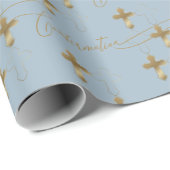 Blue Gold Cross Script-bevestiging Cadeaupapier (Rol Hoek)