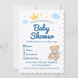 Blue & Gold Crown Baby Shower Invitation for Boy Kaart