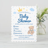 Blue & Gold Crown Baby Shower Invitation for Boy Kaart (Staand voorkant)