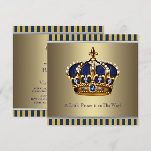 Blue Gold Crown Little Prince Baby shower Kaart (Voorkant / Achterkant)