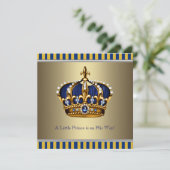 Blue Gold Crown Little Prince Baby shower Kaart (Staand voorkant)
