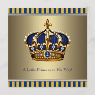 Blue Gold Crown Little Prince Baby shower Kaart
