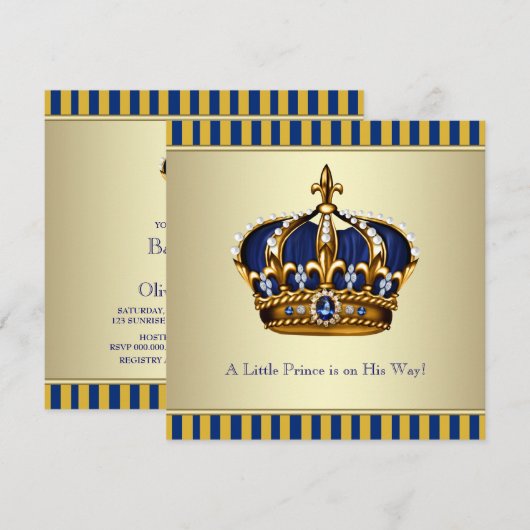 Blue Gold Crown Little Prince Baby shower Kaart (Voorkant / Achterkant)