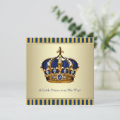 Blue Gold Crown Little Prince Baby shower Kaart (Staand voorkant)