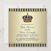 Blue Gold Crown Little Prince Baby shower Kaart (Achterkant)